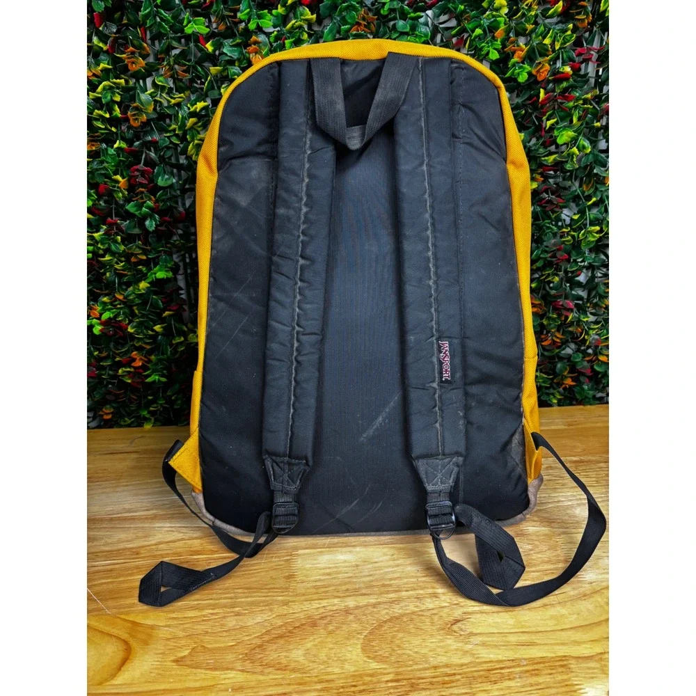 JanSport Right Pack Backpack Mustard Yellow Suede Leather Bottom Laptop Sleeve